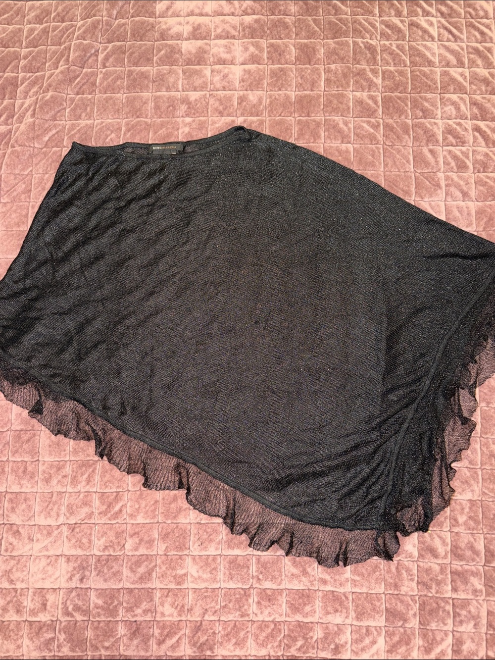 BCBGMaxAzria Black Sheer Ruffle-Trim Wrap Scarf